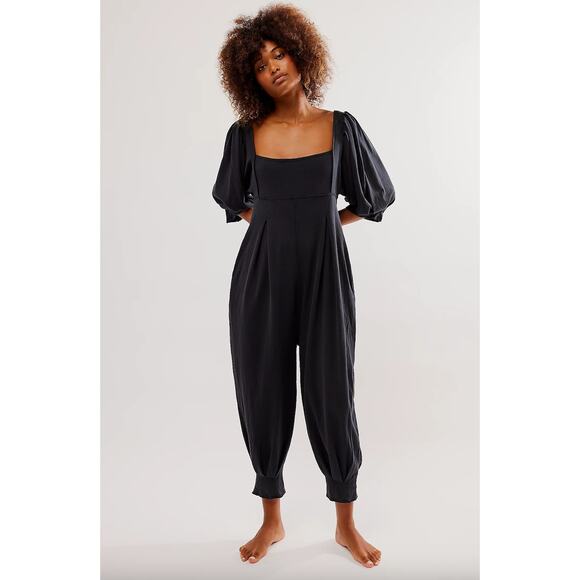 NWT Free People 1/2 Sleeve Washed Black Jumpsuit 100% Cotton W Small $118 MSRP - Picture 2 of 10